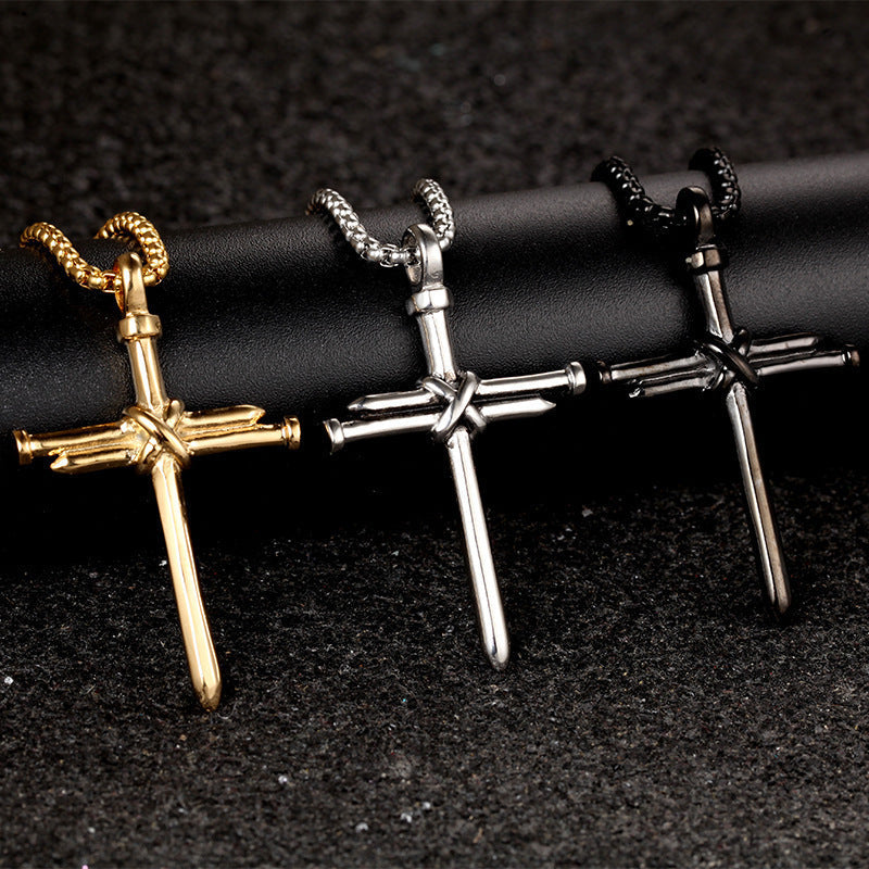 Nail Cross Pendant Necklace Stainless Steel