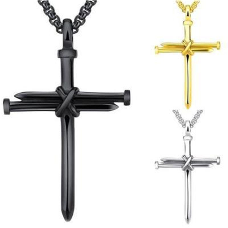 Nail Cross Pendant Necklace Stainless Steel