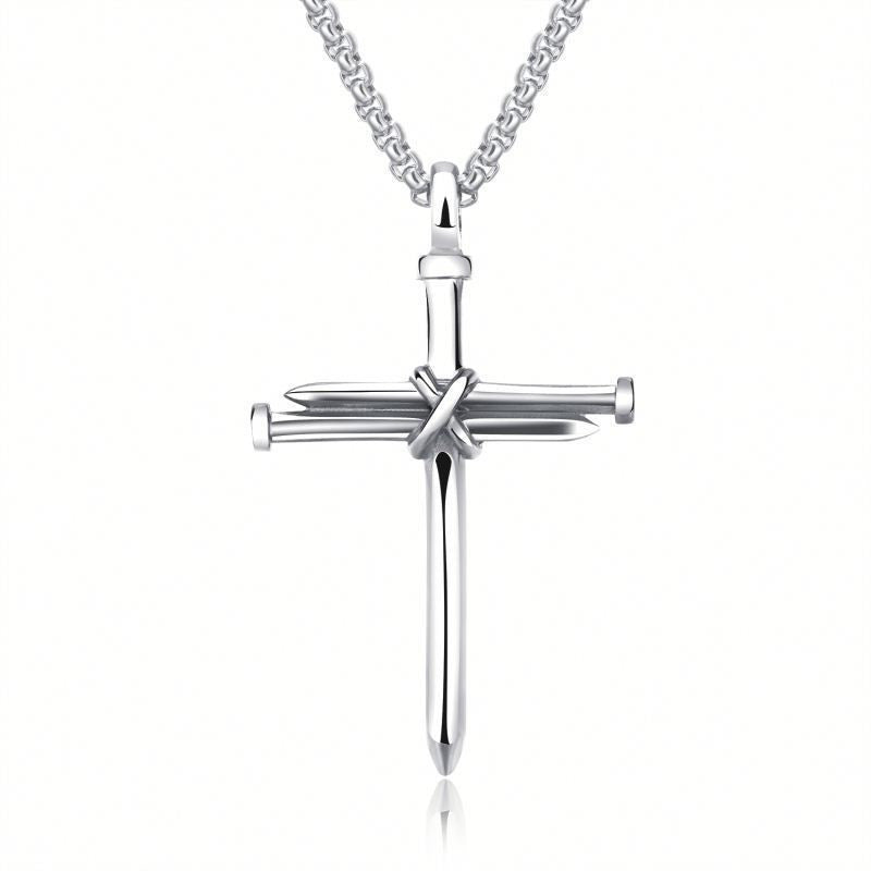 Nail Cross Pendant Necklace Stainless Steel