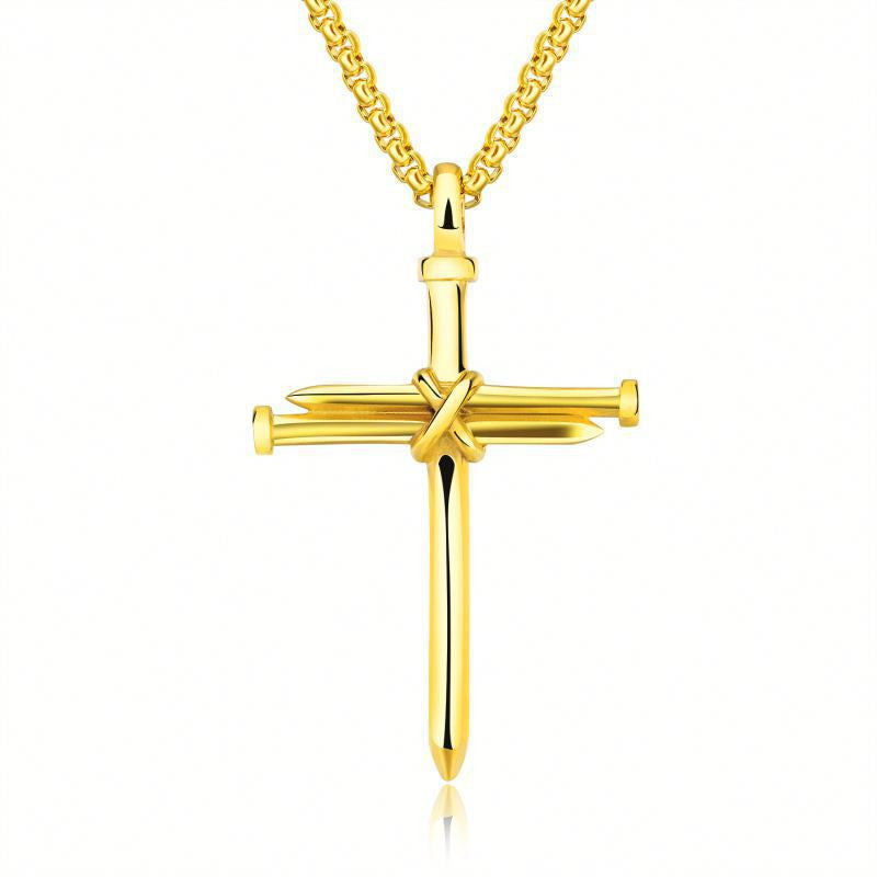 Nail Cross Pendant Necklace Stainless Steel