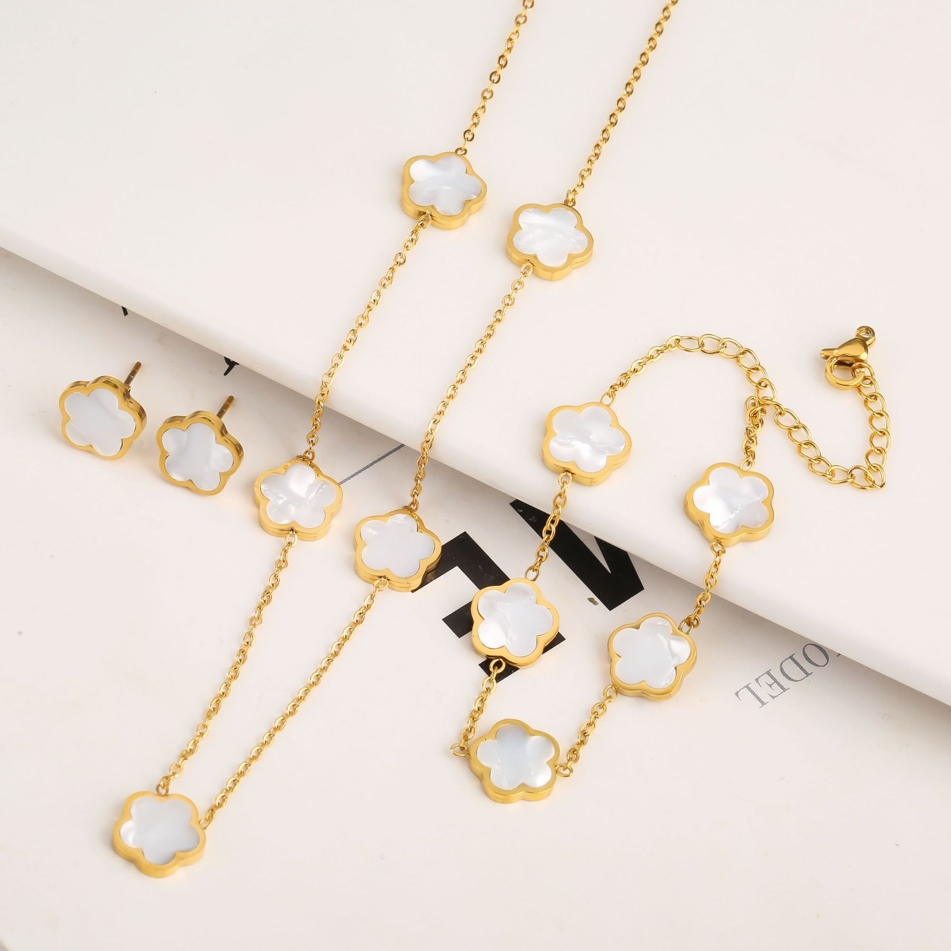 Stainless Steel Five-Petal Jewelry Set